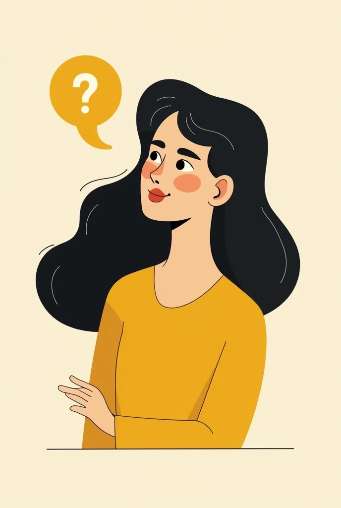 Icon of a woman thinking with a question mark 
Black and yellow details