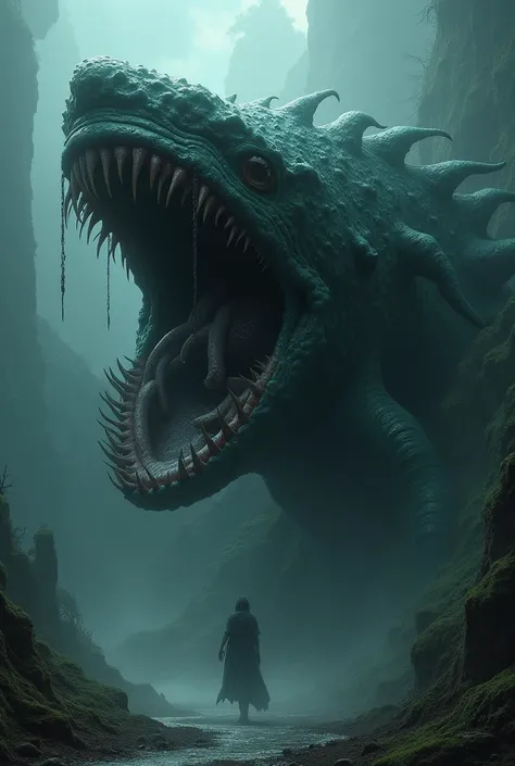 Polyform creature from the underworld with a megalodons mouth