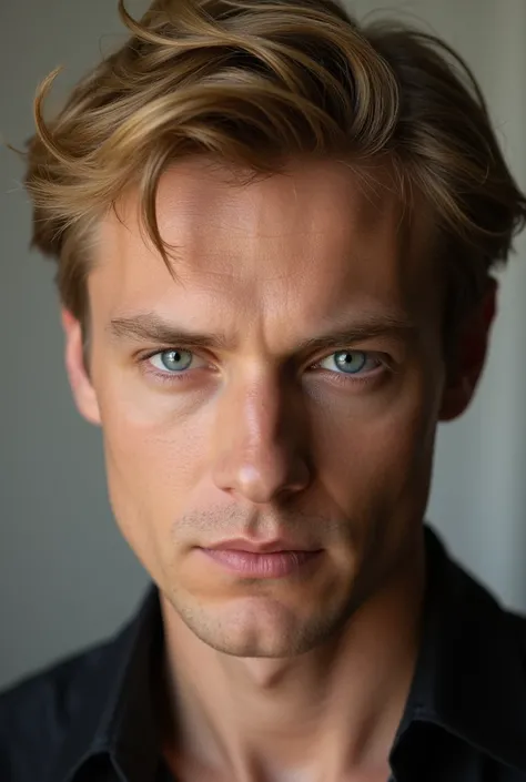 Handsome blond man with blue eyes and deep eyes.