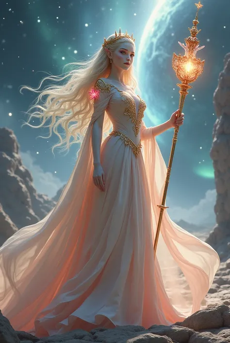 Alien landscape Cosmic Galaxy royal Alien Empire Sakurnia planets ,  Alien Female Crystal Elf Humanoid white skin Blonde wave hair brown hazel Eyes Kinmokian Etherian Pleaidian Osmanthus Fragance narcissus sakura Crystallix Teen Princess Imperial Astaría T...