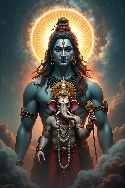 A wallpaper with lord shiva and ganesh in one frame
