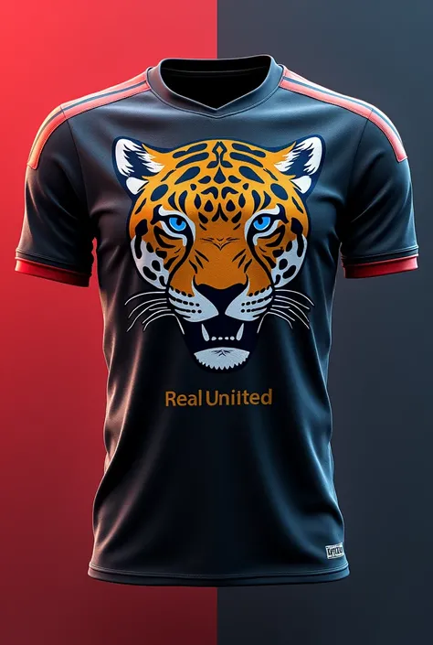 Football jersey with a jaguar and with the name Real United 
That shows the face from the back and from the front 