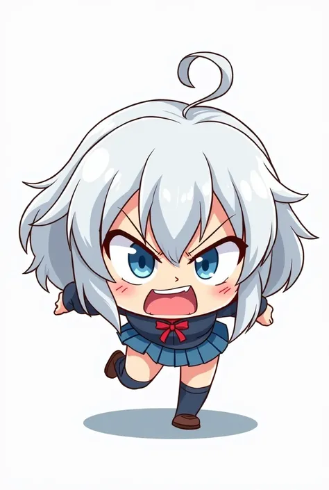 Anime chibi image in png format of anime girl with White hair and blue eyes opening her mouth whit anger