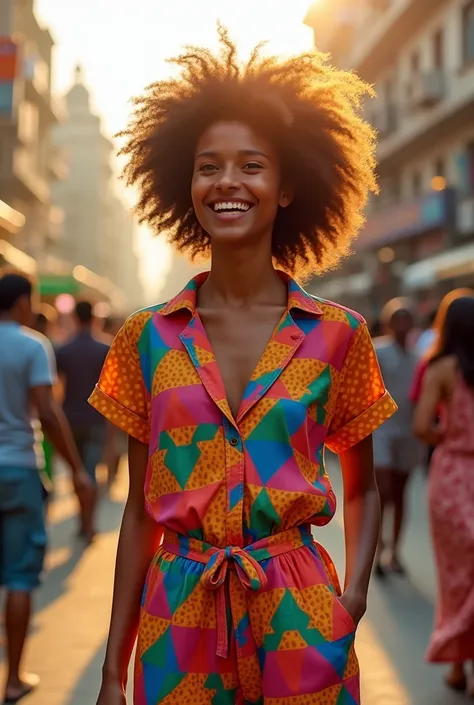 Sana’s outfit—a cheerful jumpsuit adorned with bold, geometric patterns—was a reflection of her personality: lively, colorful, and unapologetically quirky. Her wild curls framed her face, and despite the frenetic energy around her, she wore a smile that co...