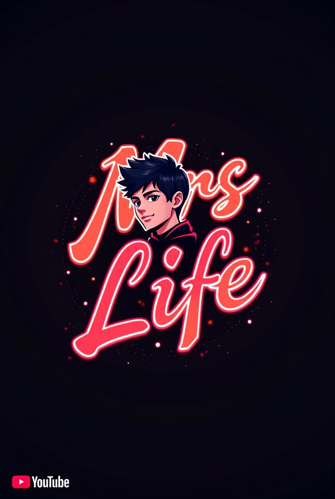 This is a Lifestyle  logo that features the name " MRS LIFE" in a futuristic font and a neon Red color. and Boy Anime avtar, The logo also has a stylized controller icon and a YouTube play button in the background. The logo is designed to be attractive and...