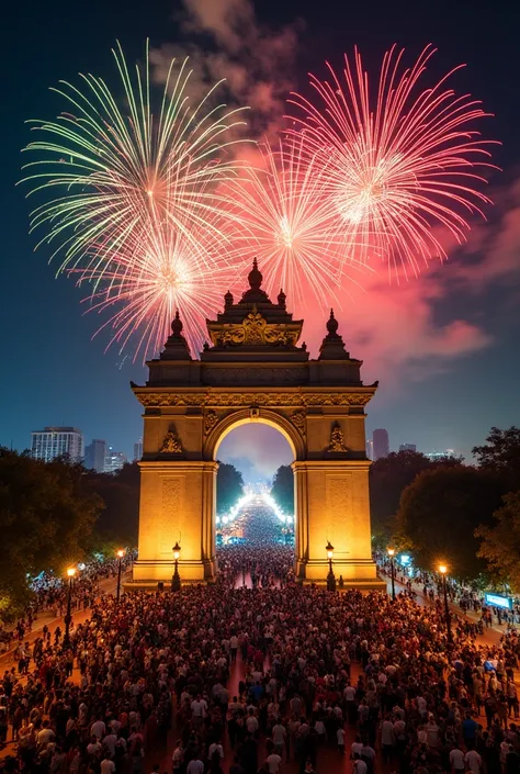 Lao Patuxai happy new year night full of fire work in vientiane 