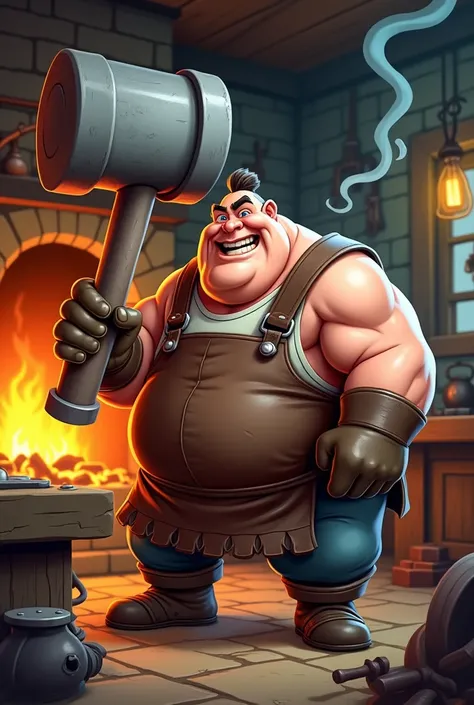 Cartoon of a blacksmith with a hammer that looks like a cartoon like a cartoon 