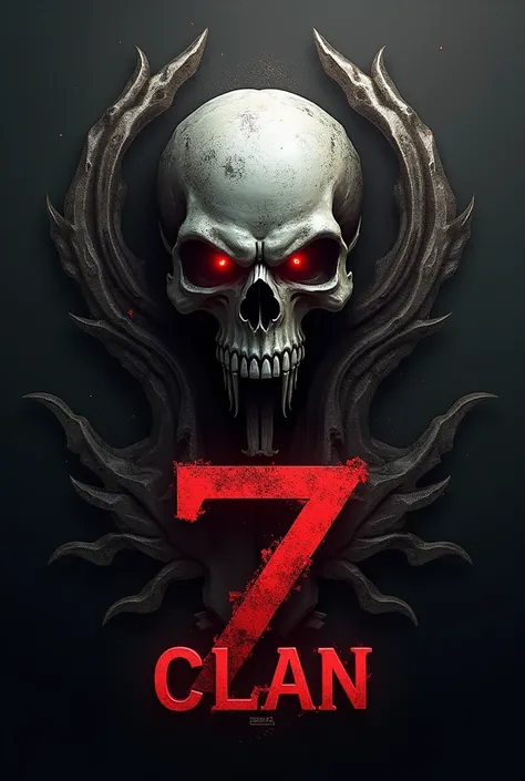 I would like you to make an image that says Clan 7z and that shows an image of a skull