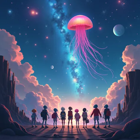  intergalactic space all star high resolution, masterpiece, Accuracy,  realistic anatomy ,  top quality,
Outer space with stars and planets, Vibrant colors and space textures,  jellyfish, --auto