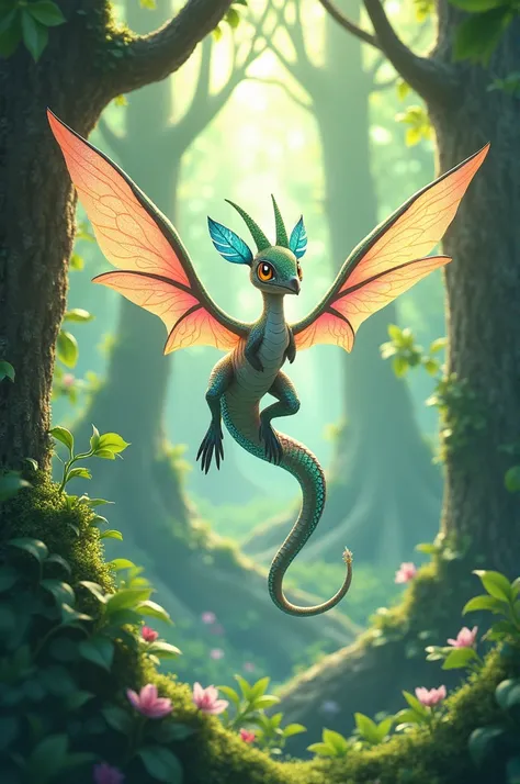 Create an image of a legendary fairy-plant-type pterodactyl Pokémon