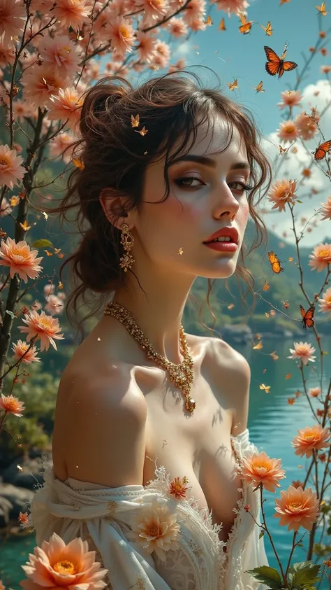 Fantasy World Art: A Dreamy Paradise**Pretty breathtaking fascinating woman

Create an official art piece in 8K resolution that transports viewers to a fantastical paradise. 

The scene features a single girl captured from a dynamic angle, surrounded by in...