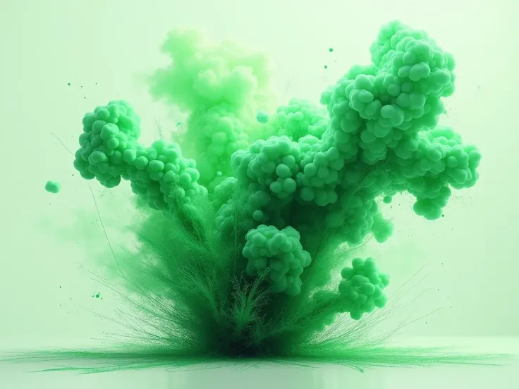  create an explosion of green ink in the form of smoke ,However, the image must be in a drawing and in 3D 