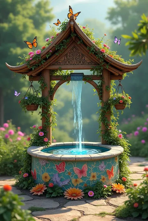 Generate a design for a well with the name day of "Senin" who likes butterflies and flowers