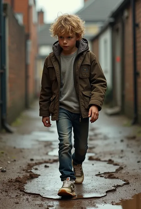 A white scally lads with muddy Nike air Max walk over and use a shirt as a doormat on the mud. He  let few muddy footprints on it 