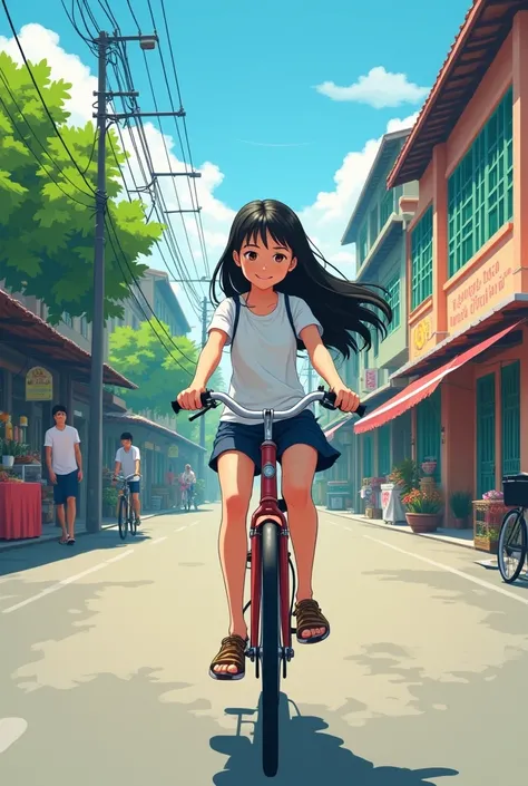 Thai anime, a story about a female student who rides a bicycle to school every day