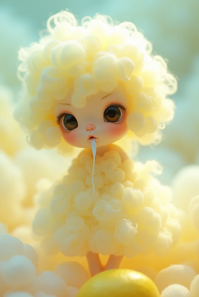 It generates a being with a very feminine appearance, small and that is made of lemon-flavored cotton candy and has a long tongue, take one eye out.