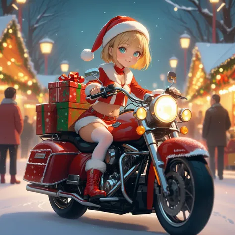 Basic Quality Settings:
masterpiece, high quality, very_high_resolution, large_filesize, full color

Style & Theme:
japanese 3d anime style, festive Christmas market at night, snowy atmosphere, glowing string lights, cinematic lighting

Main Character:
stu...