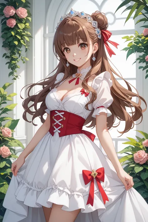 Nene Kasaki々、 Shiny Brown Hair 、（ beautiful brown eyes 、Shining Eyes、 fine-grained）、smile、 super detailed eyes 、 very detailed face、 Highly Detailed Eyes、 cowboy shot、（masterpiece、 best quality：1.2）、、solo、 one girl who is at ease、、、、Laughter、 long hair、 st...