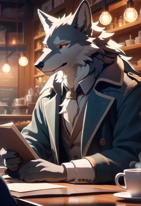 Pay back, Pay back,      high quality illustration   , masterpiece,   super high definition ,     detailed background ,  absurd,  Cafe, perfect anatomy,   performance deep into the vagina,  good lighting , (kemono, furry), Wolf, male, A noble anthro wolf w...