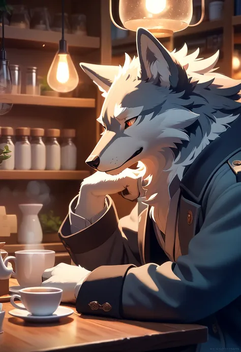 Pay back, Pay back,      high quality illustration   , masterpiece,   super high definition ,     detailed background ,  absurd,  Cafe, perfect anatomy,   performance deep into the vagina,  good lighting , (kemono, furry), Wolf, male, A noble anthro wolf w...