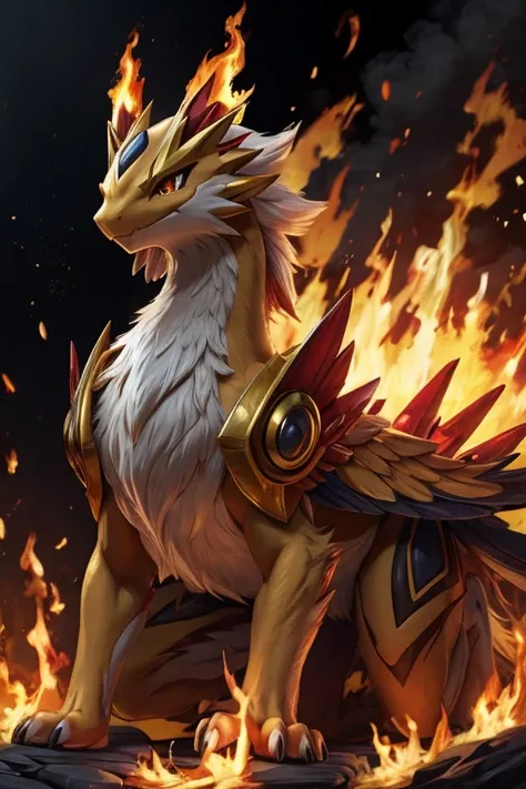  Pokémon、 original 、Fire Type、Griffon、３Progressive appearance 、２:成長したGriffonの様な姿になり羽が大きくなる、 Has a flame-like pattern on the chest 、 Has the ability to blow out fire 、 More majestic than 
