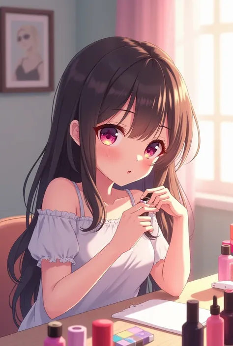 Fille manga qui se mets du vernis