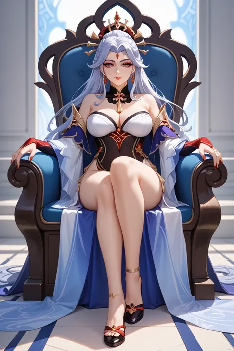  close-up of a woman, sitting on a throne with a sword,  beautiful fantasy empress , (( beautiful fantasy empress )), full body xianxia, Ian J.,  beautiful elegant demon queen ,  extremely detailed artgerm , кекинг из genshin impact,  Chinese Empress , ani...