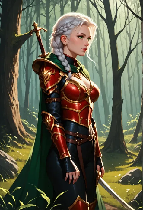 score_9, score_8_up, score_7_up, score_6_up, score_5_up, score_4_up, fantasy art, RPG art, Dark fantasy art, ultra wide shot, RAW, photorealistic, a portrait picture of female human ranger, the ranger, an exquisite beautiful human woman, long white hair, b...