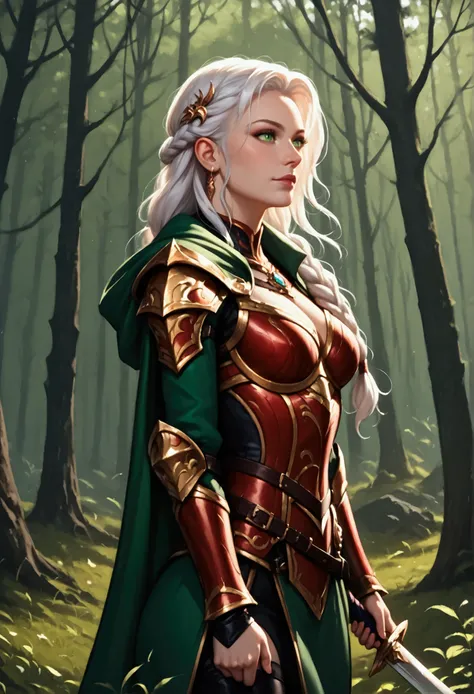 score_9, score_8_up, score_7_up, score_6_up, score_5_up, score_4_up, fantasy art, RPG art, Dark fantasy art, ultra wide shot, RAW, photorealistic, a portrait picture of female human ranger, the ranger, an exquisite beautiful human woman, long white hair, b...
