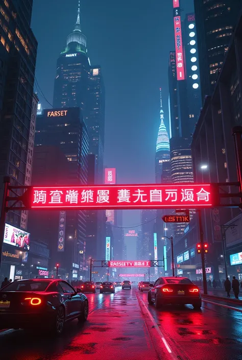 cyber punk city neolight english sign road with car