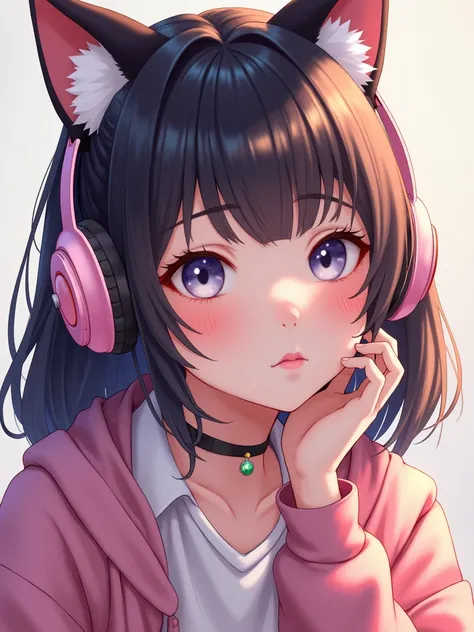 (best quality,highres),cute realistic portrait,Arland person wearing headphones with cat ears, Cai Xukun, Cheng Yanjun, inspired by Cheng Yanjun, Hanliu idol image, inspired by Bian Shoumin, inspired by Li Quanxi, Guweizi style artwork, Kawaii realistic po...