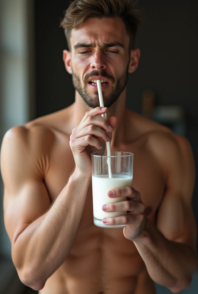 A trainer sucking a penis with naked milk