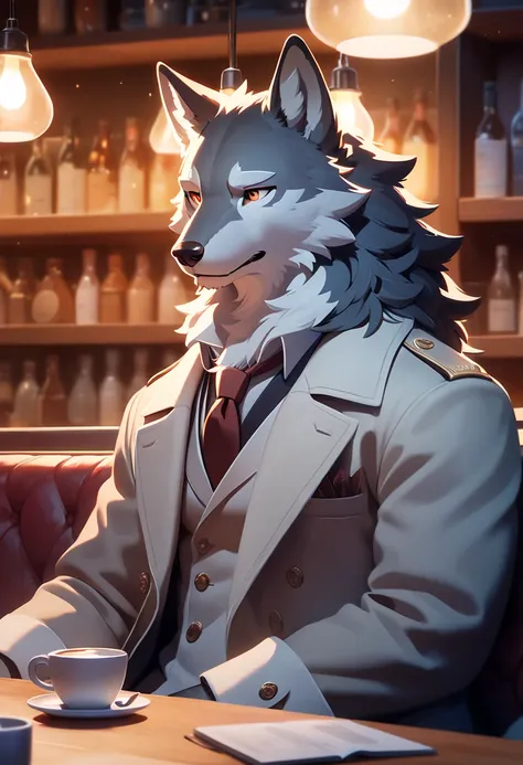 Pay back, Pay back,      high quality illustration   , masterpiece,   super high definition ,     detailed background ,  absurd,  Cafe, perfect anatomy,   performance deep into the vagina,  good lighting , (kemono, furry), Wolf, male,  muscular,  sitting o...