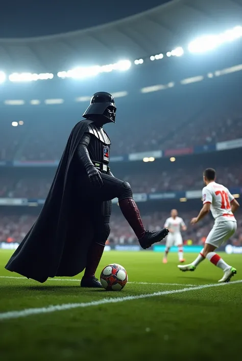 Darth Vader scoring a goal away from Arra in a soccer match for Barcelona against Real Madrid