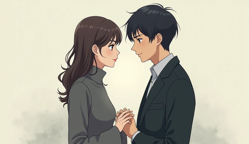  a cold couple dressed politely , Lets go over each other. ,  anime style 