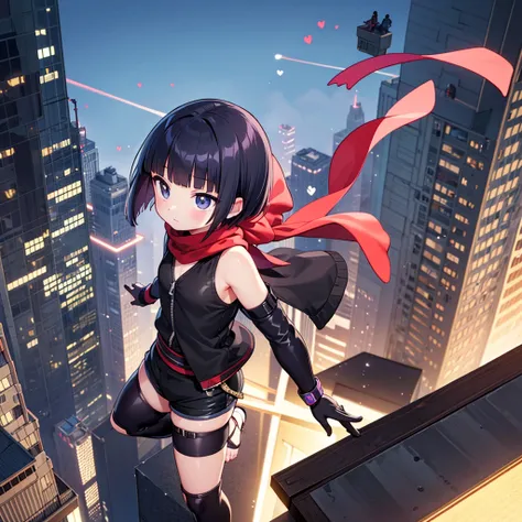 Ninja... Cool and... fast.！Best ninja quality, Anime Moe Art Style,Best Anime 8K Konachan Wallpaper,Amazing anime 8k,Perfect Anatomy, (Please draw a picture of a ninja girl looking down on the city from a rooftop..)From above at an angle,Overhead Angle,bre...