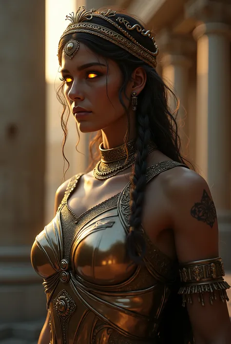 Roman goddess, Libertad, glowing eyes, head to breast, legionnaire cybernetics. High Resolution, Masterpiece, Award Winning, Best Quality, High Details, High Quality, UHD, Optical Illusion, Impressionism, Art Deco, Cinematic, Cinematography, Futurism, Hype...