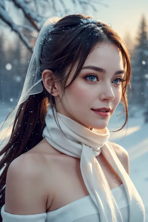 Waist shot, Looking at viewer, dressed, (photo realistic:1.4), (hyper realistic:1.4), (realistic:1.3), (smoother lighting:1.05), (increase cinematic lighting quality:0.9), 32K, 1girl(extremely beautiful, Russian Supermodel),20yo girl, hair scarf, long pony...