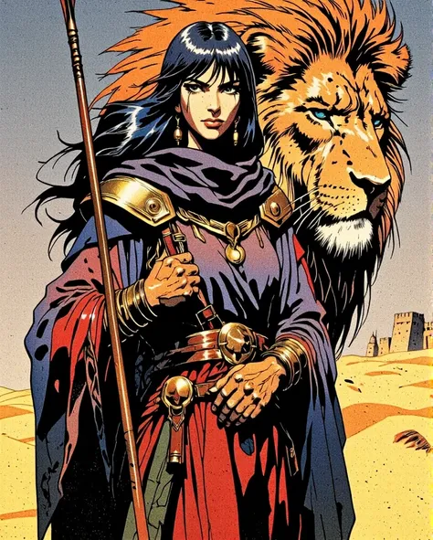 Art style by H. R. Giger, Art Style by Moebius, 


A stunningly beautiful Saudi Arabian Bedouin warrior woman, with piercing golden eyes that reflect the fierce spirit of the desert. She is clad in traditional Bedouin attire that flows gracefully around he...