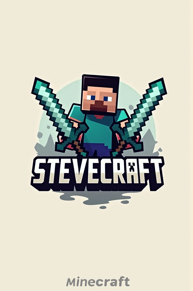 I need a logo for my Minecraft server called SteveCraft that contains swords and the character Steve and that shows the name of the server