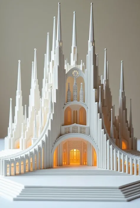 Handmade model of a monumental or imposing structure,  such as a modern amphitheater or a cathedral ,  where scale and design generate a sense of wonder and transcendence.