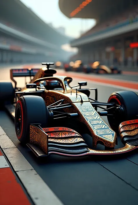 Formula one car with Aztec details 