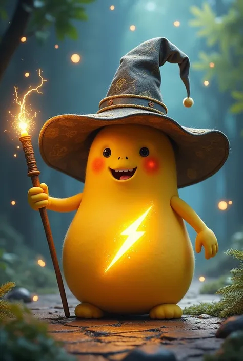 Yellow bean a lightning-shaped scar with a sorcerers hat and a magic wand