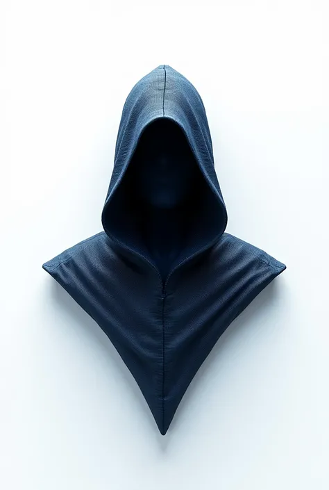 A hyper-realistic 3D render of a unique and extraordinary trademark logo. At the center is a striking figure of a mysterious, hooded figure. The figure is made of a mesh of dark blue lines. The entire logo is placed against a pure white background.