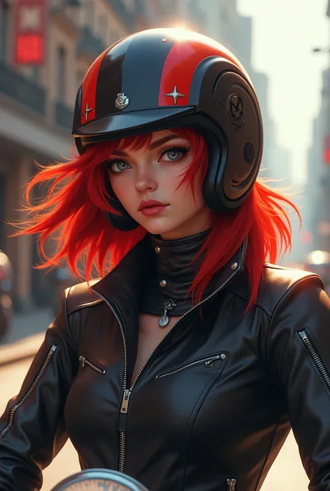 Red-haired girl with motorcycle helmet
