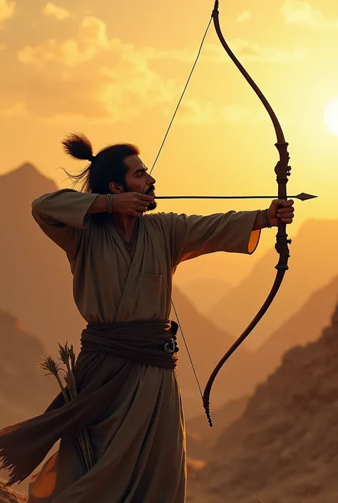 The Iranian archer man drew the bow string while saying Gods name with his lips. 