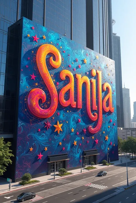 The name Sanija colorfully on the wall of the worlds largest building