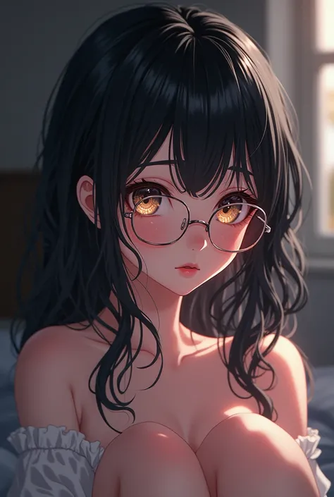 Anime Black Twinkle Hair Anime Girl Wearing Glasses Strapon Seeing Pussy