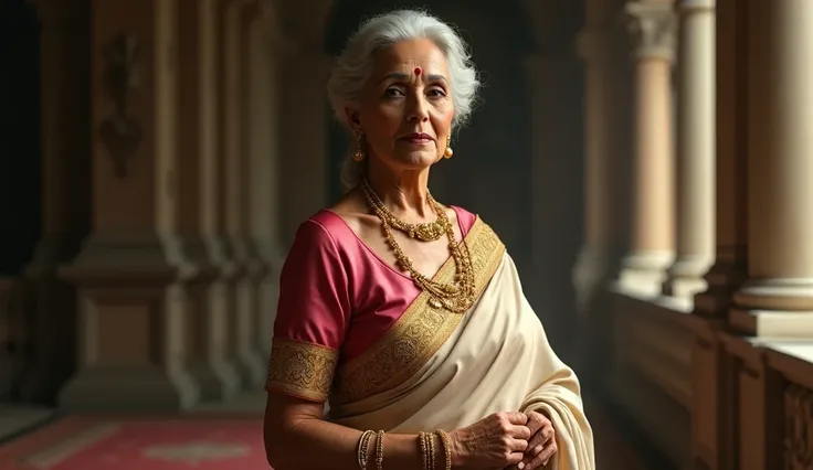 Elder Queen

Wise, graceful, and dignified.
Wears an elegant saree with rich golden embroidery, symbolizing her mature and composed personality.