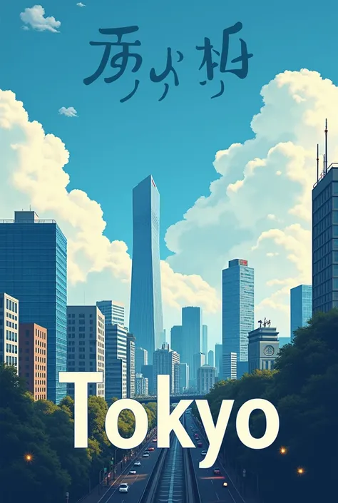 masterpiece、 top quality、great quality、 very aesthetic、 Travel Poster 、 Tokyos Roppongi Hills 、 stylized text 、Tokyo Visit 、 Focusing on Roppongi Hills、 blue sky、 Nyudo Clouds Are Silent 々and 